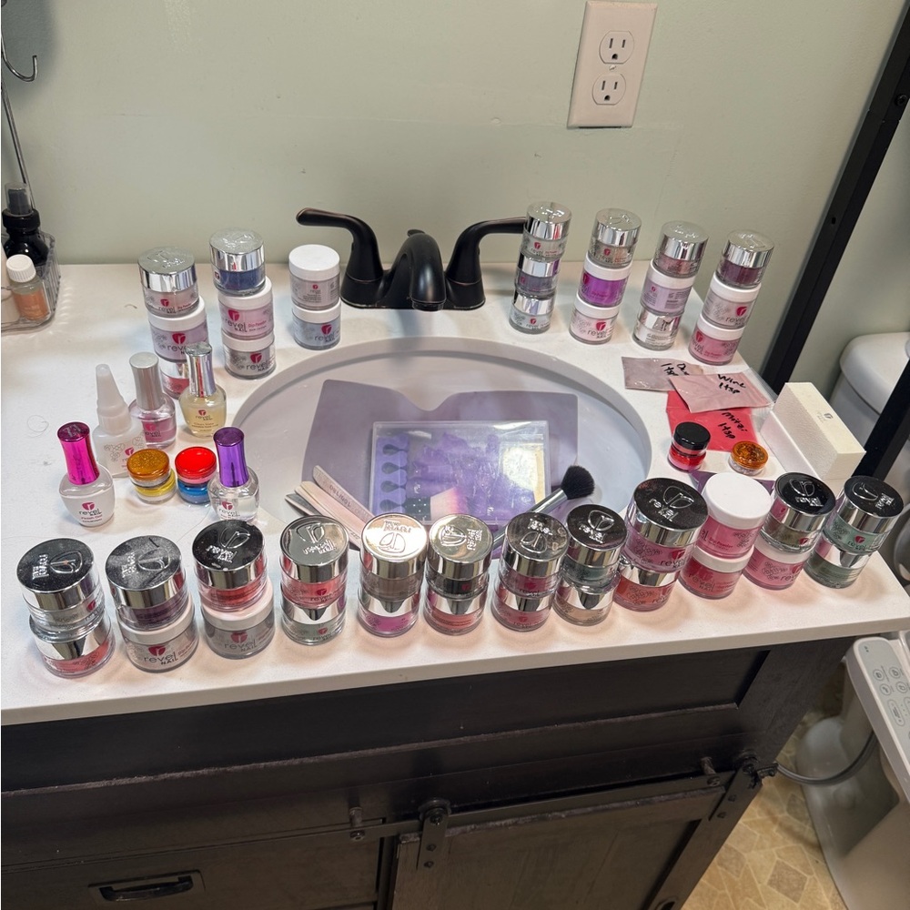 Revel Nail Dip Powder LOT (powder, mat, nail kit, files, brush)